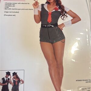 Dreamgirl Black and White Pinstripe Romper with Red Tie